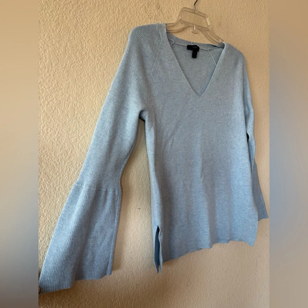 J. Crew Peplum Bell Sleeve‎ V Neck Sweater Powder Blue Wool Blend Small Cozycore